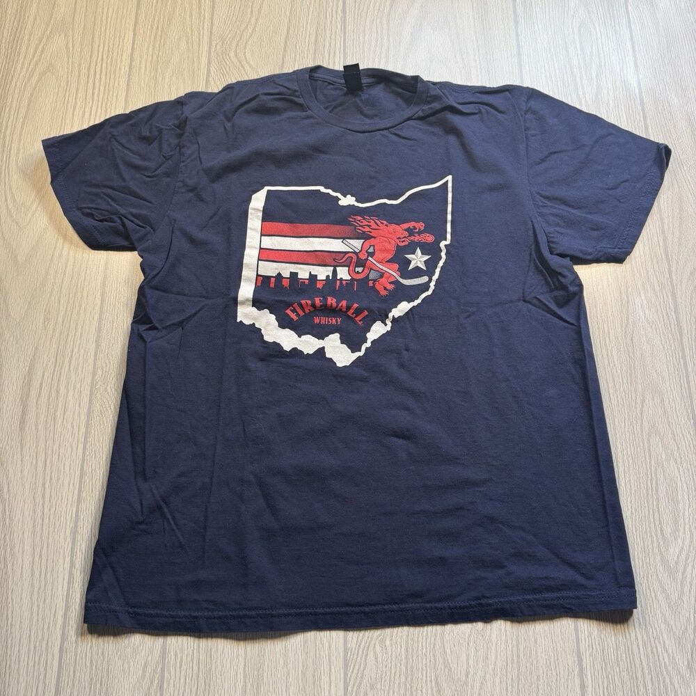 Fireball Whisky Ohio Hockey Graphic Tee Men’s L Blue Logo